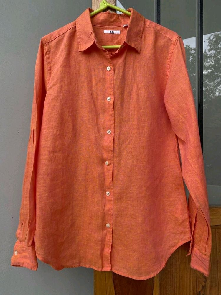 Uniqlo Formal Shirt For Women In Orange - Office Wear