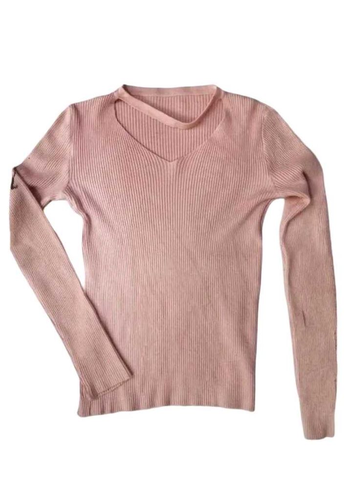 Ribbed V-Neck Long Sleeve Top