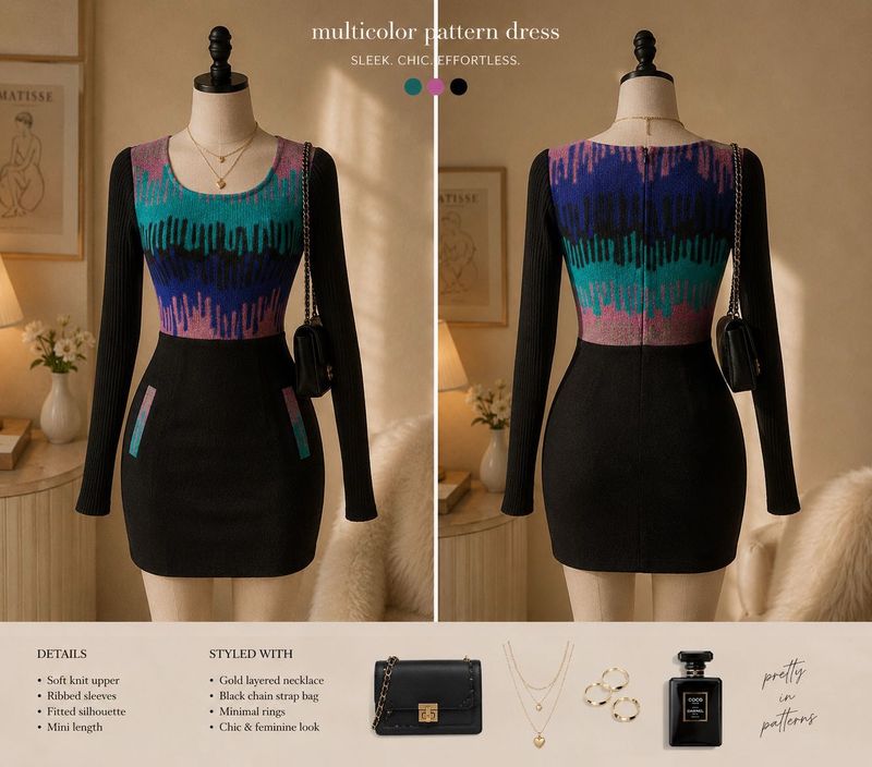 Chic Multicolor Pattern Knit Dress
