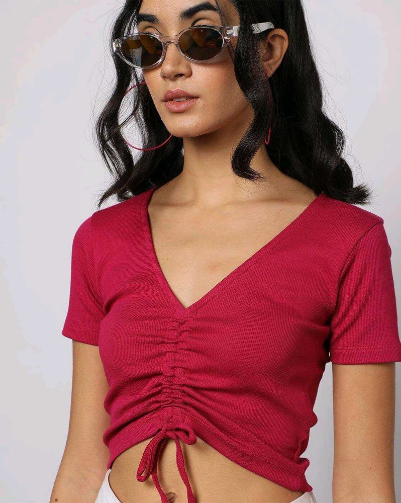 Stylish Ruched V-Neck Crop Top