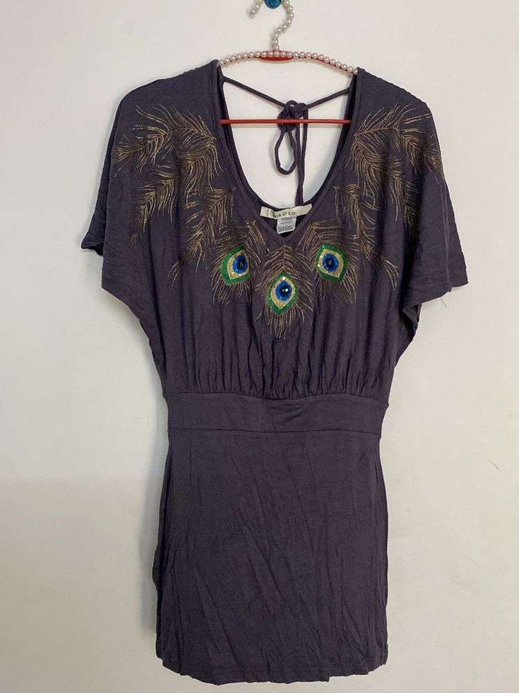 partywear dress with elegant peacock embroidery