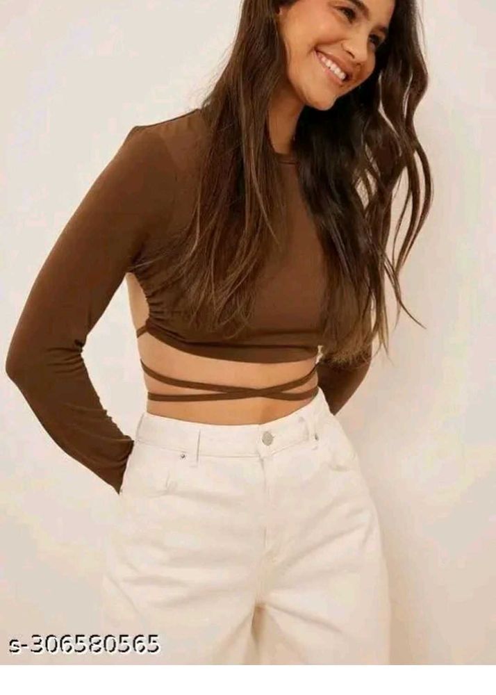 Stylish Brown Wrap Long Sleeve Top