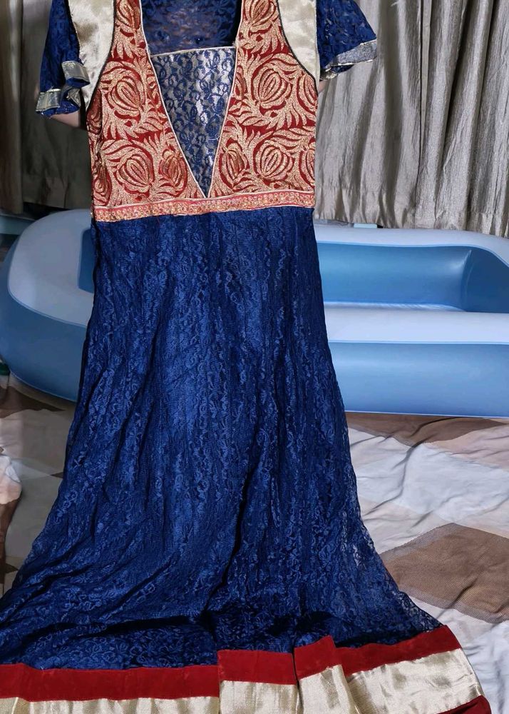 Elegant Blue Lace Ethnic Gown