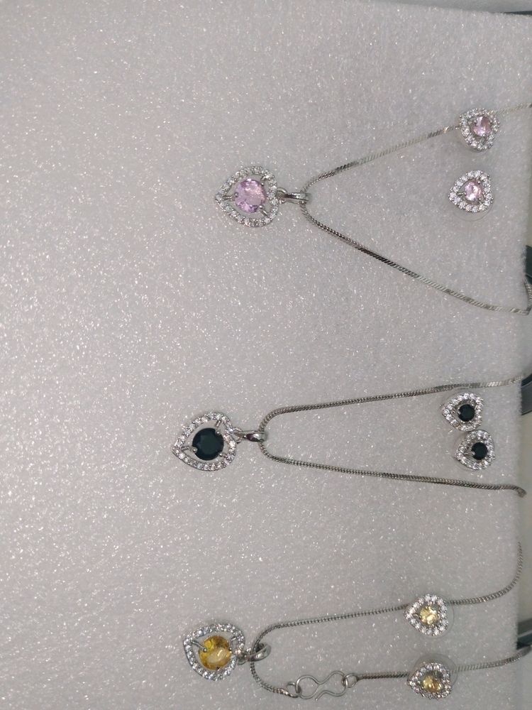 American Diamond Silver Pendant Set