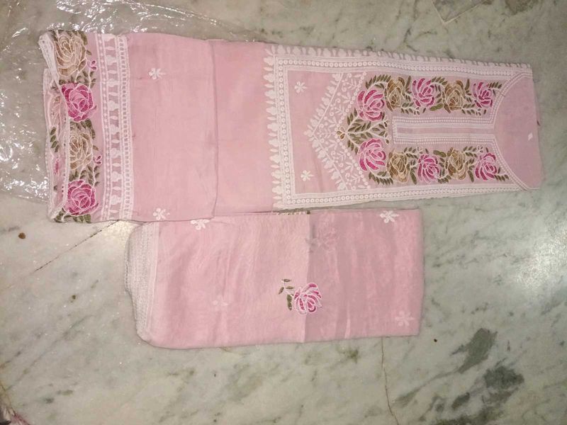 Pink Chikankari Kurta Set with Dupatta