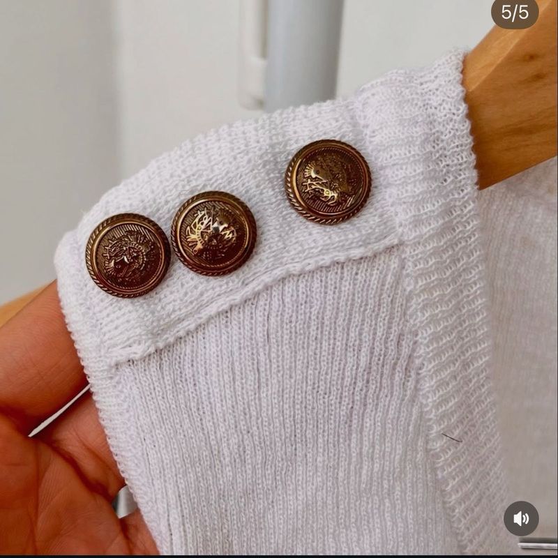 White Knit Top with Lion Head Buttons