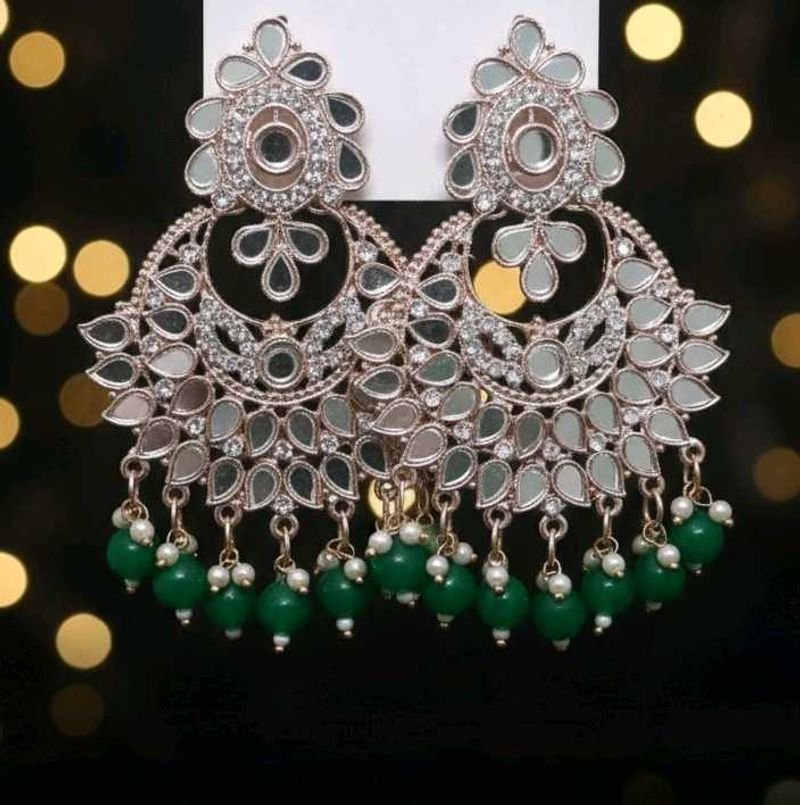 Green Heavy Earings Party Wear