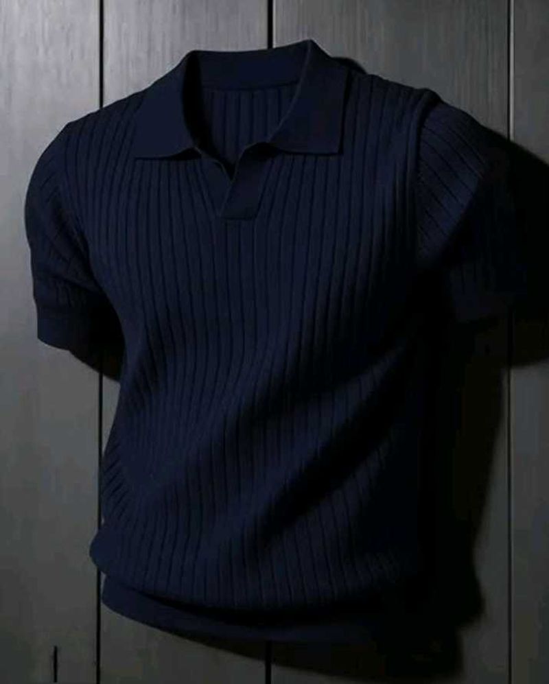 Men's Navy Blue Ribbed Polo Shirt