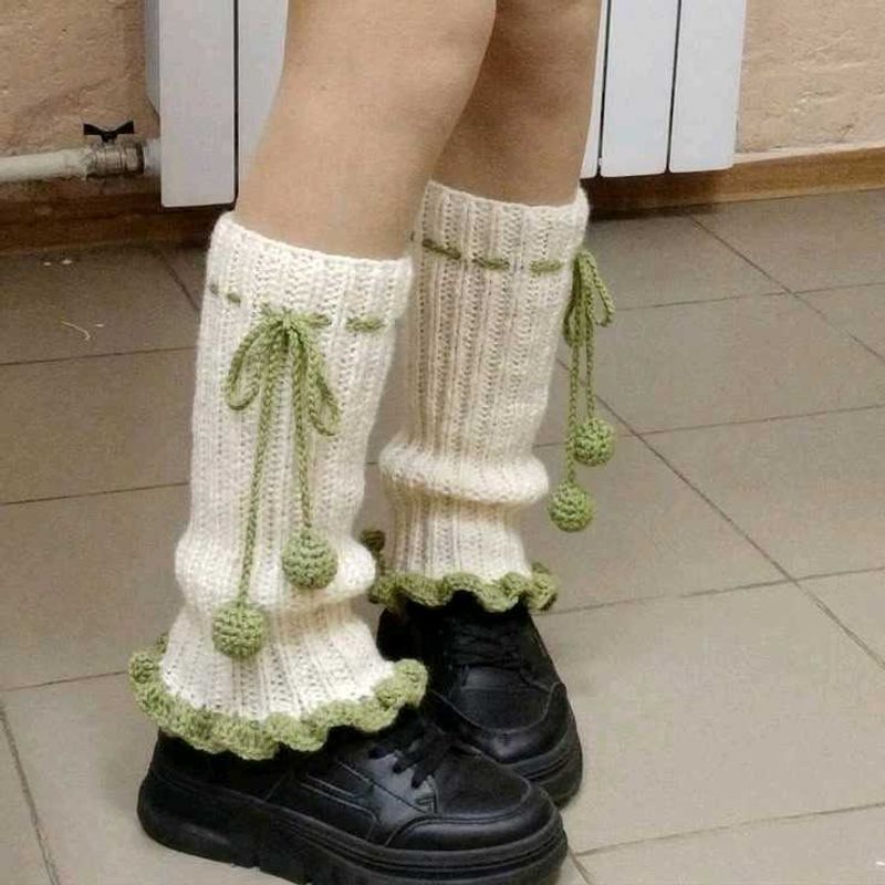 Cozy Knit Leg Warmers with Pom Poms
