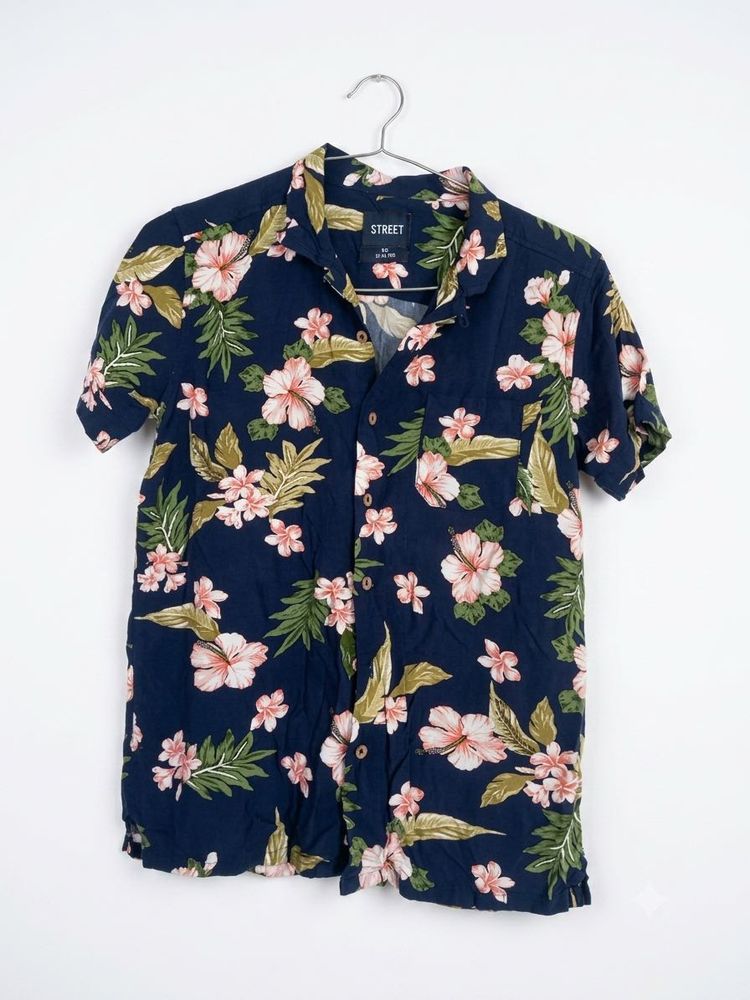 Navy Floral Short Sleeve Shirt
