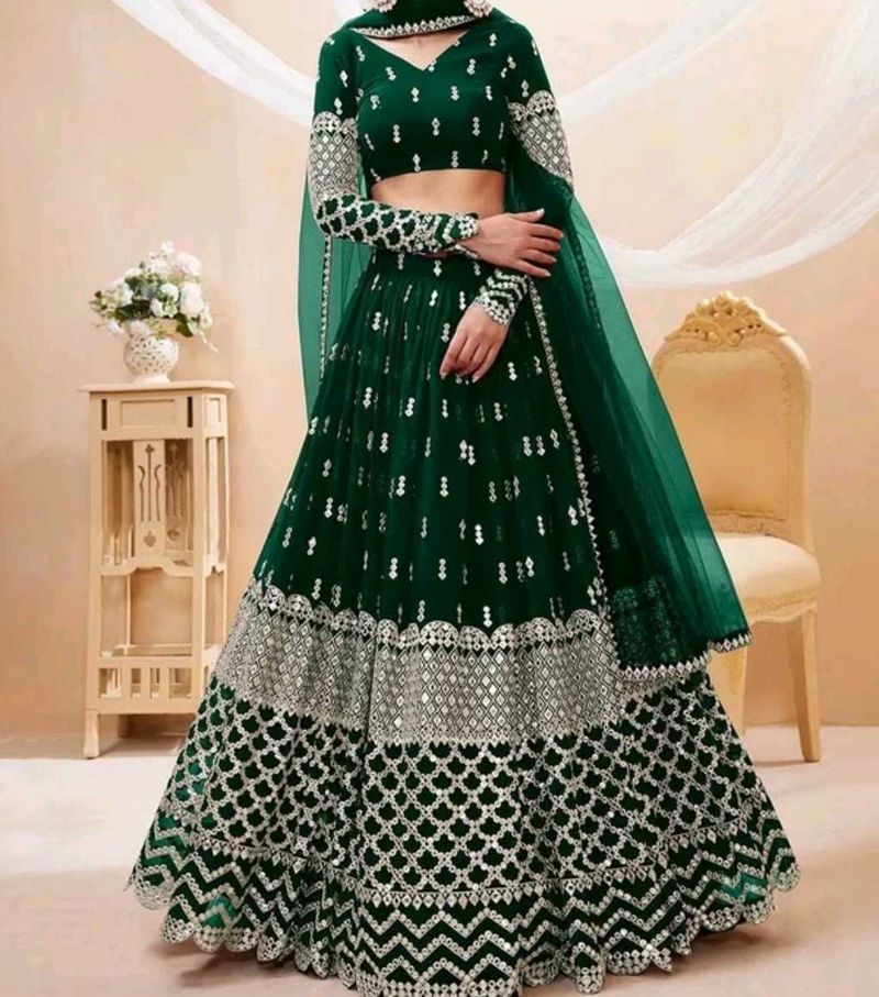 Gorgeous Green Lehenga Choli(semi stitched)