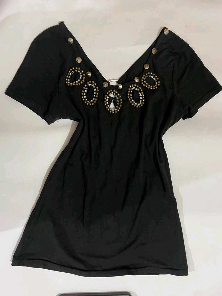 Black y2k vintage retro V-Neck Top