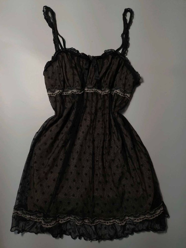 Sheer Black Heart Print Babydoll Nightie
