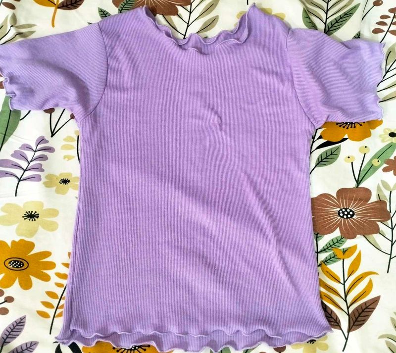 Cute Lavender Ribbed Lettuce Trim Top💜