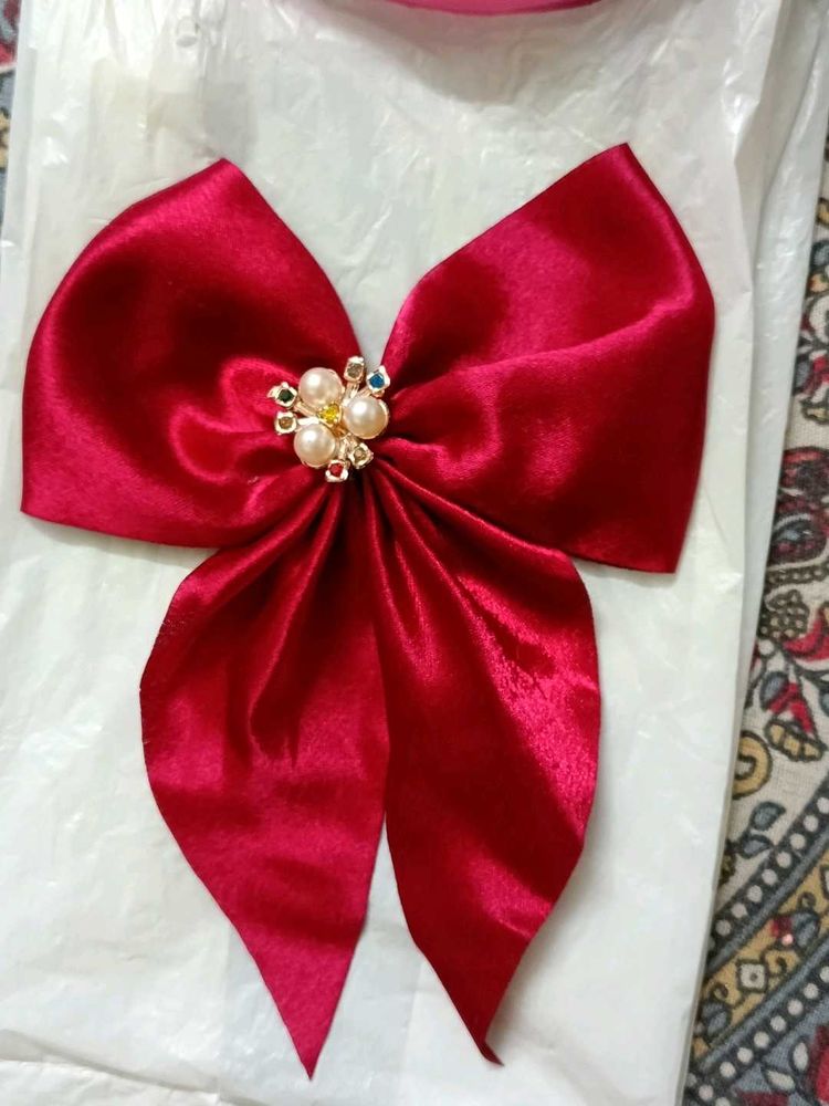 Stunning Red Satin Bow Hair Clip
