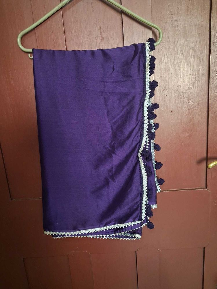 Elegant Purple Dupatta with Pom-Poms