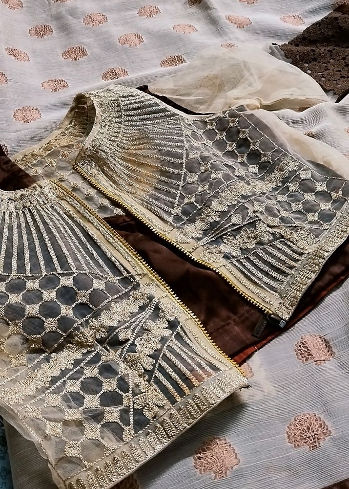 Designer Copper Motif Saree Blouse With Jecket