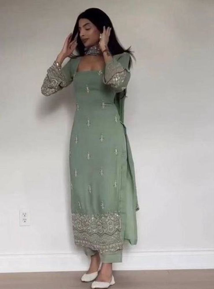 Elegant Sage Green Embroidered Kurta Set
