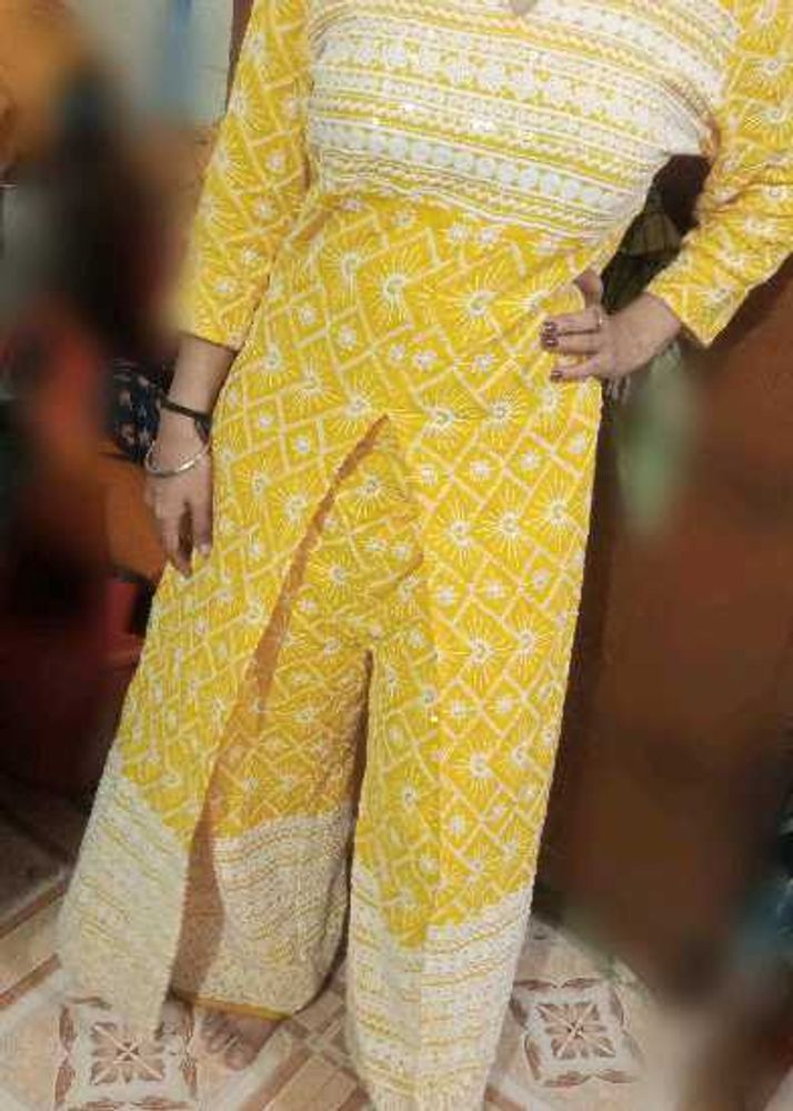 Yellow Chikankari Kurta with Palazzo Pants
