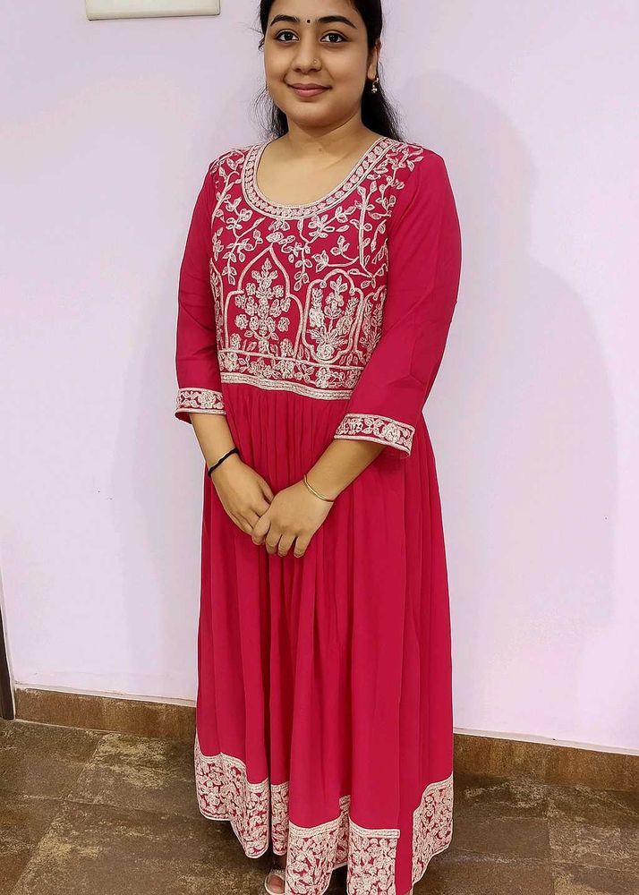 xxl pink embroided full length anarkali