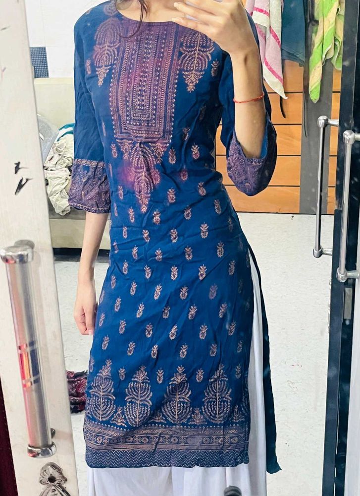 Blue Kurta with Gold Print