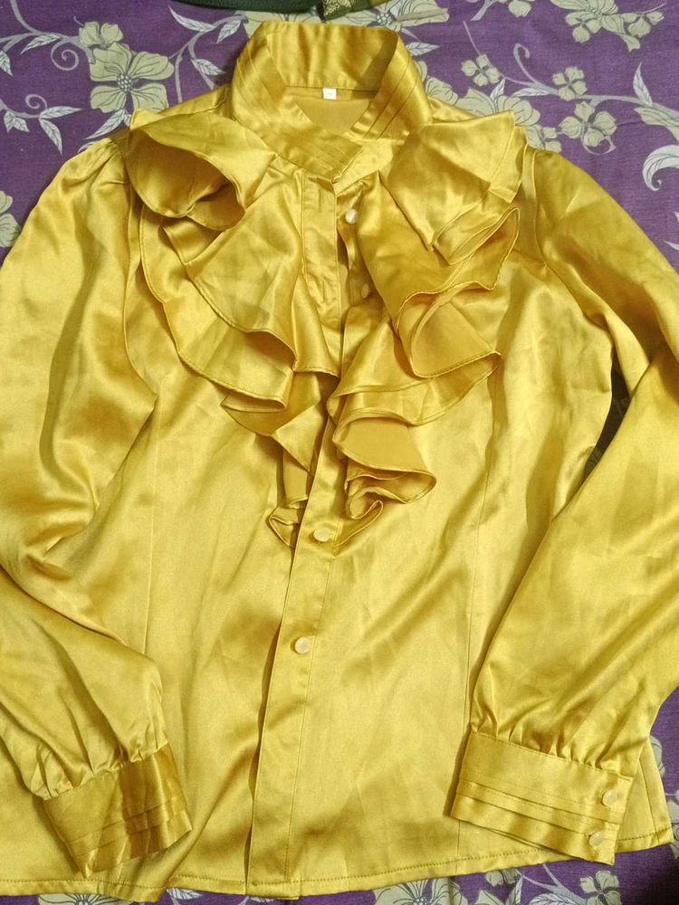 Retro Ruffle Collar Satin Blouse