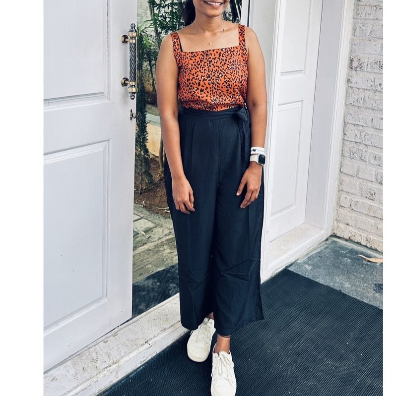 Zima Leto Brown &amp; Black Printed Basic Jumpsuit