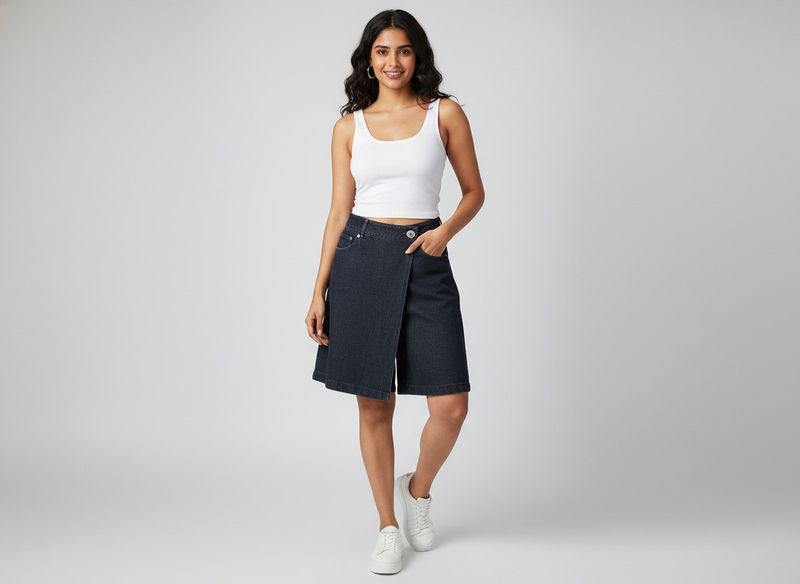 Dark Wash Wide Leg jords cum skirt
