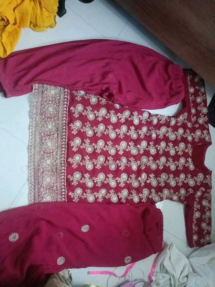 Maroon Embroidered Kurta Set