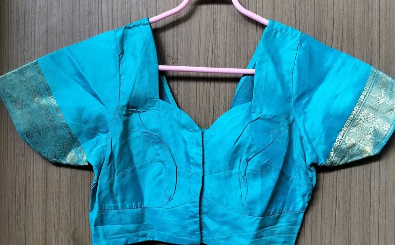 vintage kanjeevaram Teal Blouse with Gold Detail