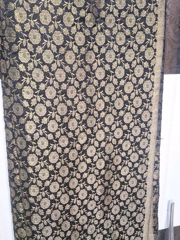 Black floral brocade material
