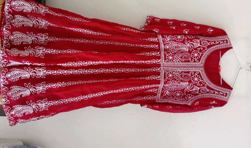 Beautiful Red Kurta with White Embroidery