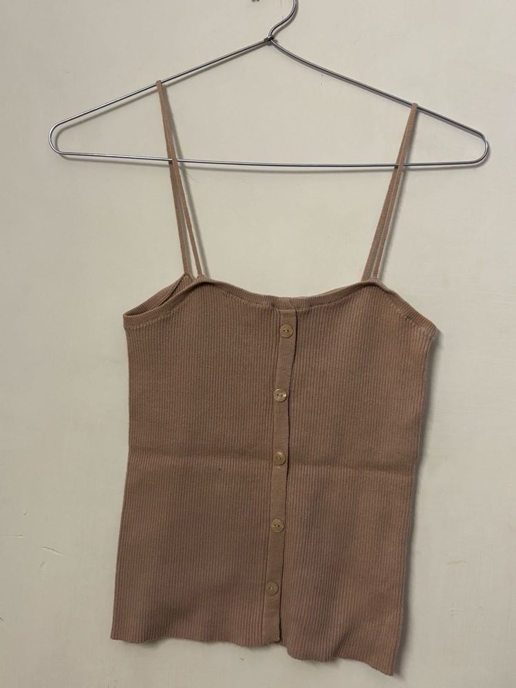 Ribbed Button-Up Camisole Top