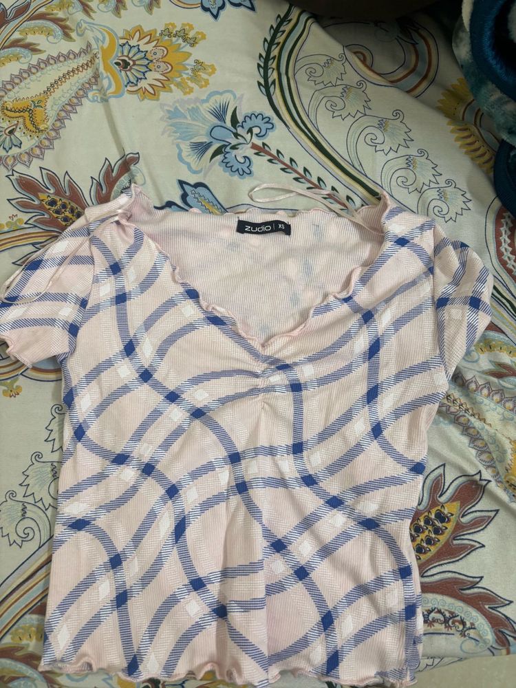 Pink Plaid Cropped Top