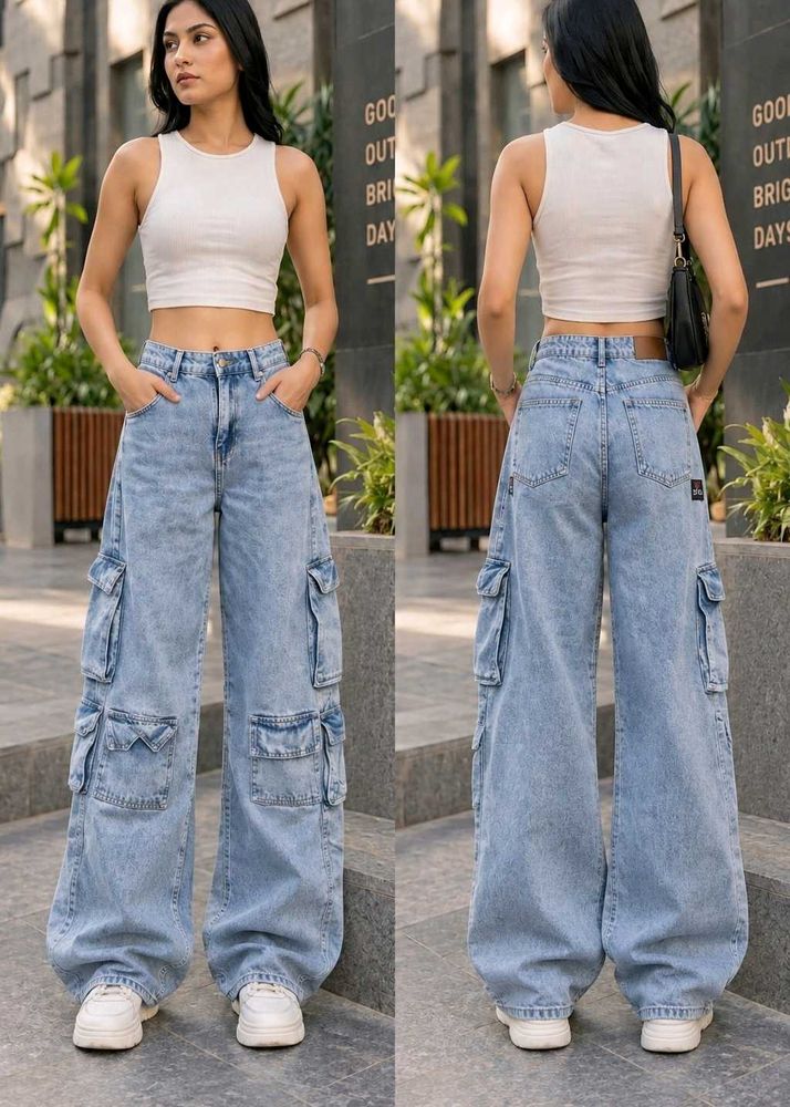 Light Wash Cargo Jeans