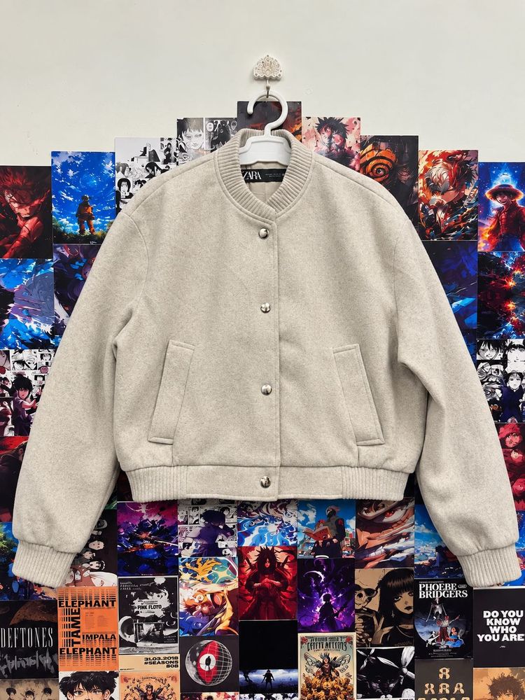 ZARA Silver Grey Textured Bomber Jacket