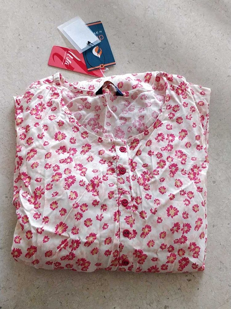 White Floral Print Kurta