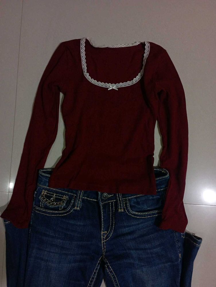 Maroon lacy top