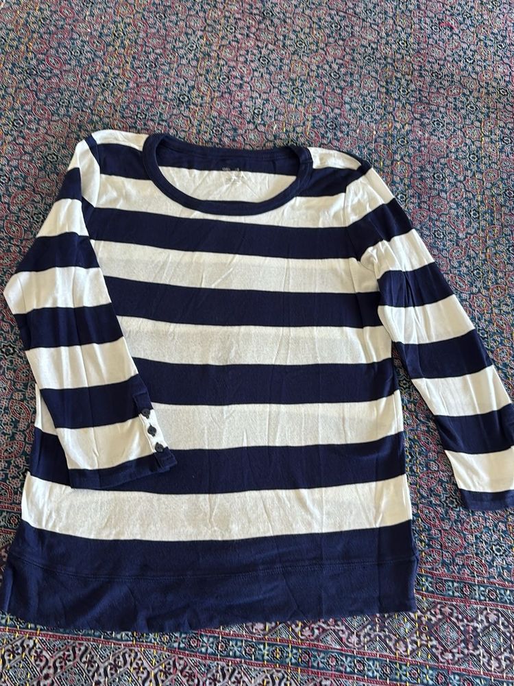 Gap Women Striped 3/4th Sleeve Top