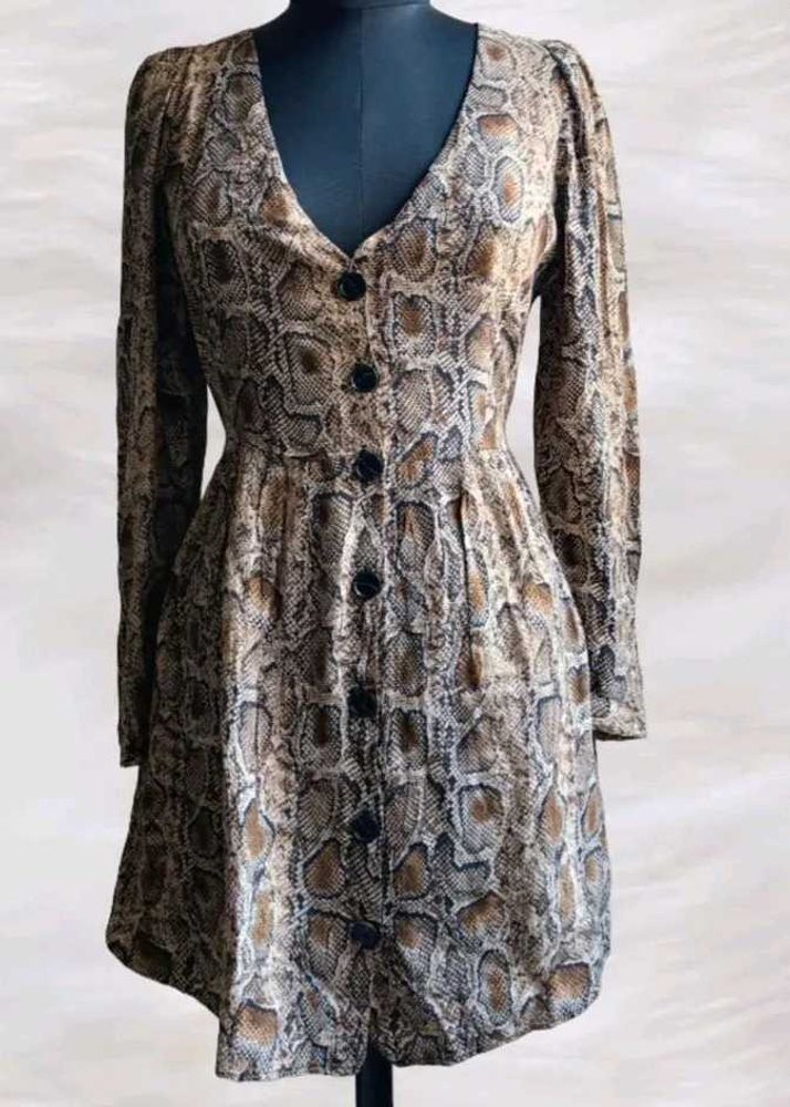 Snakeskin Print Button-Down Dress