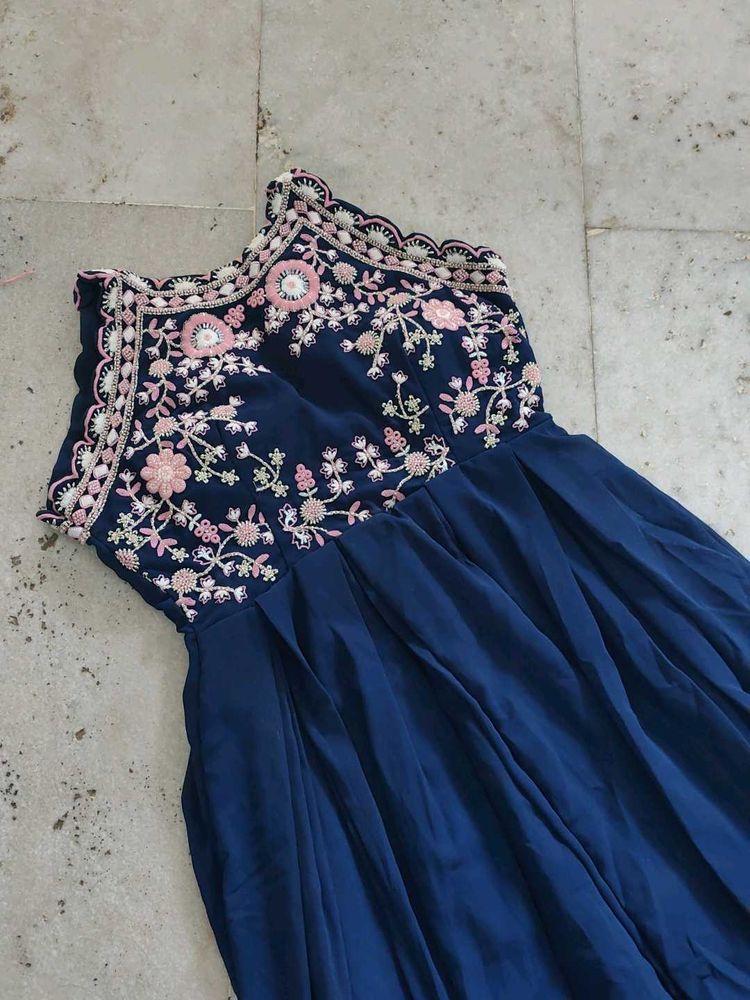 Navy Blue Embroidered Ethnic Gown