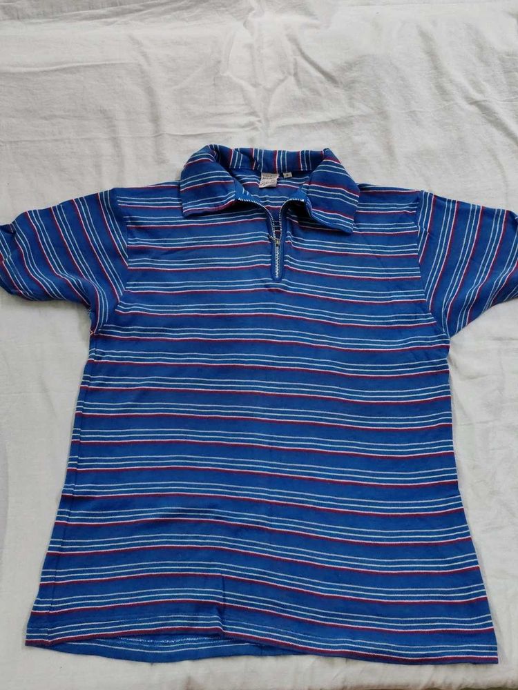 Men's Striped Zip Polo T-Shirt