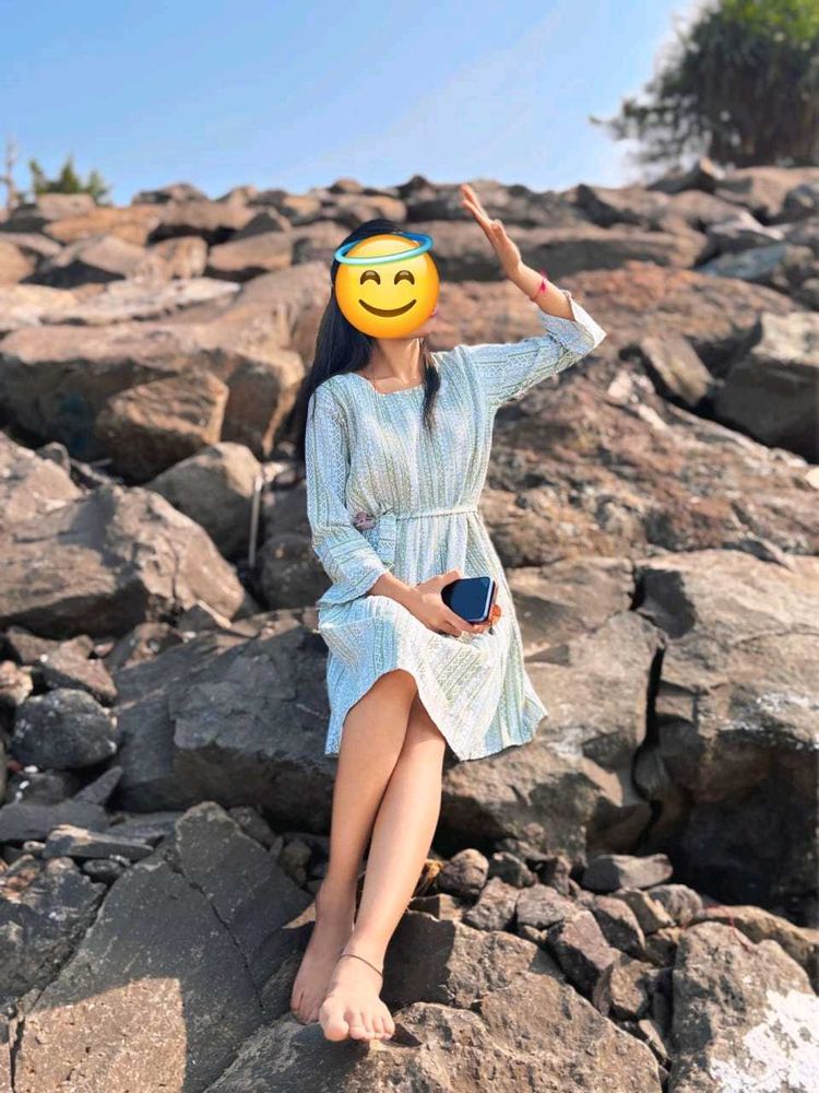 Light green Striped Midi Dress