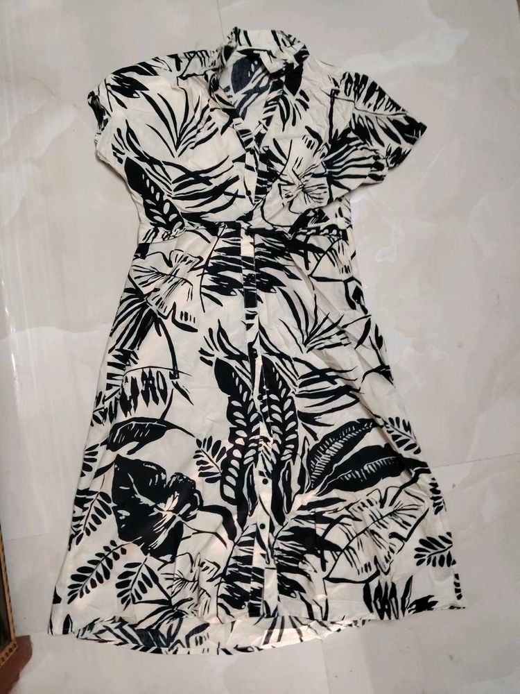 Stylish Tropical Print Shirt Dress