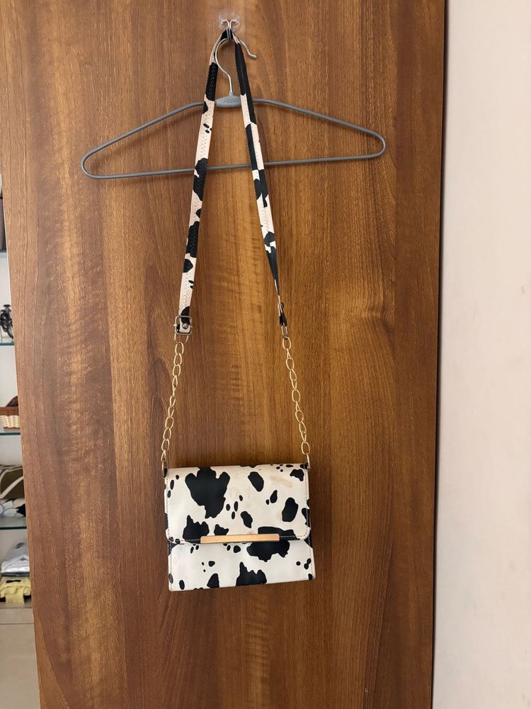Cow Print Clutch with Gold Chain