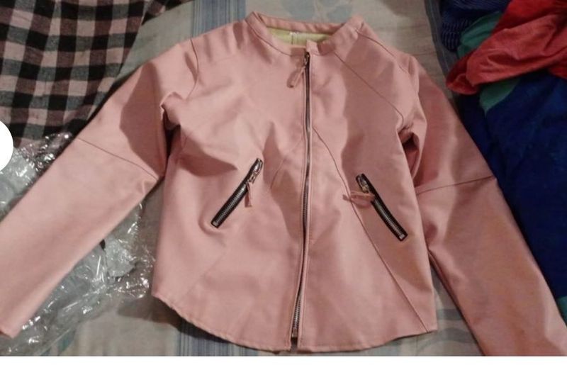 Pink Faux Leather Moto Jacket