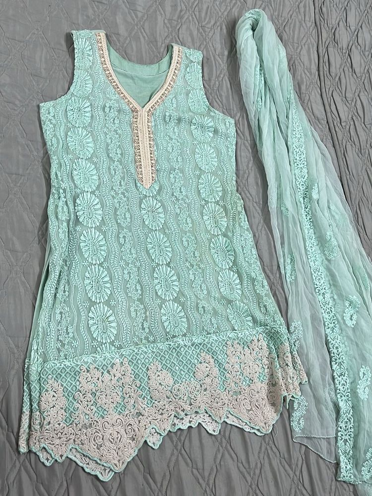 Elegant Mint Green Chikankari Kurta Set