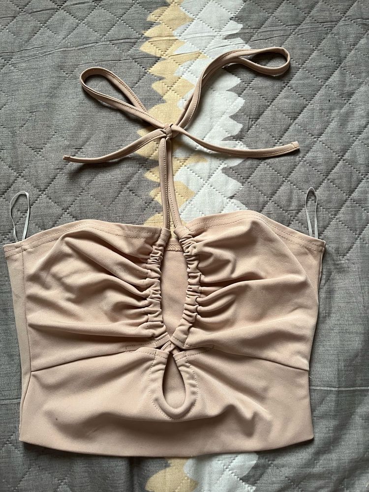 Nude Halter Cutout Top
