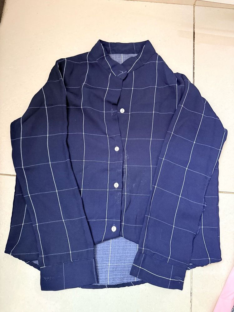 Navy Blue Checked Shirt