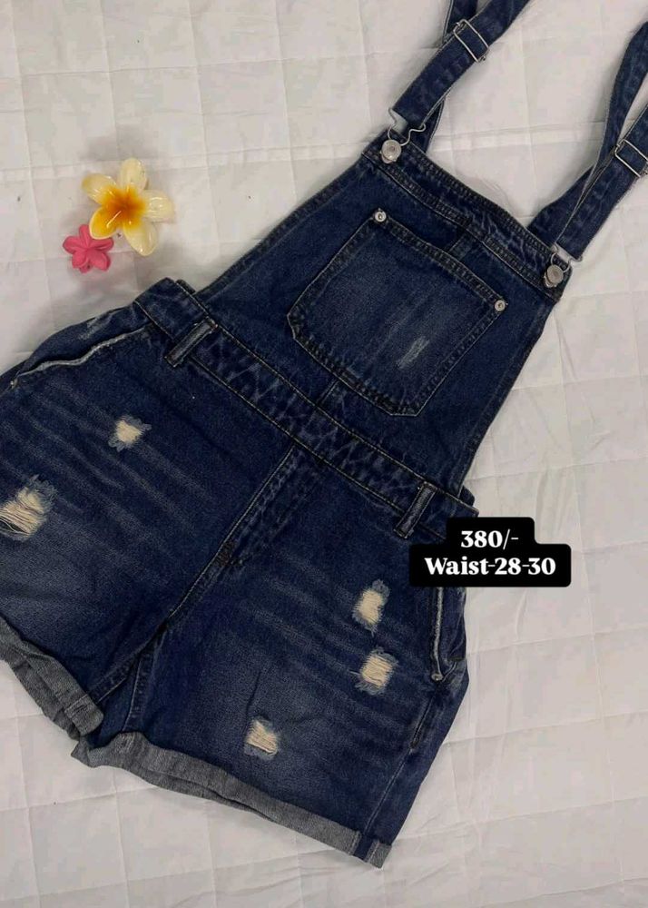 Chic Distressed Denim Dungaree